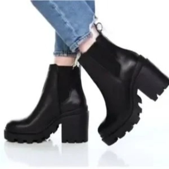 Steve Madden Shoes - Steve Madden Roxie Black Chunky Lug Leather Platform Combat Boots Booties, 10